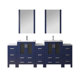 Lexora Volez 84 inch W Navy Blue Double Sink Vanity Cabinet with Side Cabinets, Faucet Set, White Ceramic Top, and 22 in Mirrors