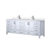 Lexora Jacques 84 in. W White Bath Vanity Cabinet, Cultured Marble Top, and Faucet Set
