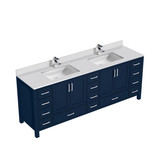 Lexora Jacques 84 in. W Navy Blue Bath Vanity Cabinet, Cultured Marble Top, and Faucet Set