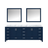 Lexora Jacques 84 in. W Navy Blue Double Sink Vanity Cabinet, Carrara Marble Top, and 34 in. Mirrors