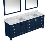 Lexora Jacques 84 in. W Navy Blue Double Sink Vanity Cabinet, Carrara Marble Top, and 34 in. Mirrors