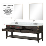 Lexora  LVN84DK101 Norwalk 84 in W x 22 in D Brown Oak Double Bath Vanity, Carrara Marble Top, and Faucet Set