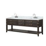 Lexora Norwalk 84 inch W Brown Oak Double Sink Vanity Cabinet, Carrara Marble Top, and Faucet Set