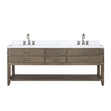 Lexora Norwalk 84 inch W Grey Oak Double Sink Vanity Cabinet, Carrara Marble Top, and Faucet Set