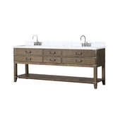 Lexora Norwalk 84 inch W Grey Oak Double Sink Vanity Cabinet, Carrara Marble Top, and Faucet Set