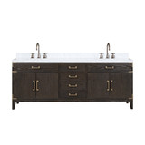 Lexora LVL84DK101 Laurel 84 inch W Brown Oak Double Sink Vanity Cabinet, Carrara Marble Top, and Faucet Set
