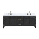 Lexora Laurel 84 inch W Black Oak Double Sink Vanity Cabinet, Carrara Marble Top, and Faucet Set