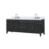 Lexora Laurel 84 inch W Black Oak Double Sink Vanity Cabinet, Carrara Marble Top, and Faucet Set