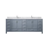 Lexora Jacques 84 in. W Dark Grey Double Sink Vanity Cabinet, Carrara Marble Top, and Faucet Set