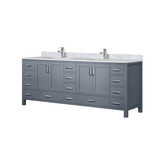 Lexora Jacques 84 in. W Dark Grey Double Sink Vanity Cabinet, Carrara Marble Top, and Faucet Set