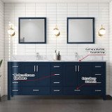 Lexora  LVJ84DE101 Jacques 84 in. W x 22 in. D Navy Blue Double Bath Vanity, Carrara Marble Top, and Faucet Set