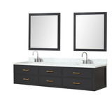 Lexora LVC84DL111 Castor 84 inch W Black Double Sink Wall Hung Vanity Cabinet, Carrara Marble Top, Faucet Set, and 36 in Mirrors