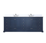 Lexora Dukes 84 in. W Navy Blue Double Sink Vanity Cabinet, Cultured Marble Top, and Faucet Set