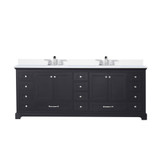 Lexora Dukes 84 in. W Espresso Double Sink Vanity Cabinet, White Quartz Top, and Faucet Set