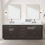 Lexora  LVA84DK101 Abbey 84 in W x 22 in D Brown Oak Double Bath Vanity, Carrara Marble Top, and Faucet Set