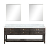 Lexora Norwalk 84 inch W Brown Oak Double Sink Vanity Cabinet, Carrara Marble Top, and 36 in Mirrors