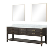 Lexora LVN84DK110 Norwalk 84 inch W Brown Oak Double Sink Vanity Cabinet, Carrara Marble Top, and 36 in Mirrors
