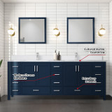 Lexora  LVJ84DE311 Jacques 84 in. W x 22 in. D Navy Blue Bath Vanity, Cultured Marble Top, Faucet Set, and 34 in. Mirror