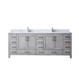 Lexora Jacques 84 in. W Distressed Grey Double Sink Vanity Cabinet, Carrara Marble Top, and Faucet Set