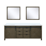Lexora Marsyas 84 inch W Rustic Brown Double Sink Vanity Cabinet, Cultured Marble Countertop and 34 in Mirrors
