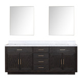 Lexora Abbey 84 inch W Black Oak Double Sink Vanity Cabinet, Carrara Marble Top, and 36 in Mirrors