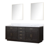 Lexora Abbey 84 inch W Black Oak Double Sink Vanity Cabinet, Carrara Marble Top, and 36 in Mirrors