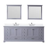 Lexora Dukes 84 in. W Dark Grey Double Sink Vanity Cabinet, Cultured Marble Top, Faucet Set, and 34 in. Mirrors