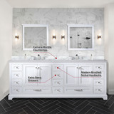 Lexora  LVD84DA101 Dukes 84 in. W x 22 in. D White Double Bath Vanity, Carrara Marble Top, and Faucet Set