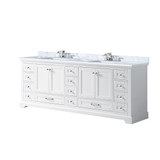 Lexora Dukes 84 in. W White Double Sink Vanity Cabinet, Carrara Marble Top, and Faucet Set