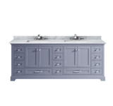 Lexora Dukes 84 in. W Dark Grey Double Sink Vanity Cabinet, Carrara Marble Top, and Faucet Set