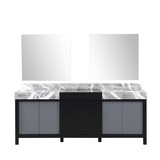 Lexora LZ342284DLISM34 Zilara 84 inch W Black and Grey Double Sink Vanity Cabinet, Castle Grey Marble Top and 34 in Mirrors