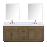 Lexora Abbey 84 inch W Grey Oak Double Sink Vanity Cabinet, Carrara Marble Top, Faucet Set, and 36 in Mirrors