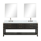 Lexora LVN84DJ111 Norwalk 84 inch W Black Oak Double Sink Vanity Cabinet, Carrara Marble Top, Faucet Set, and 36 in Mirrors