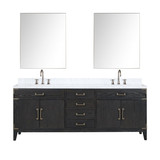 Lexora LVL84DJ111 Laurel 84 inch W Black Oak Double Sink Vanity Cabinet, Carrara Marble Top, Faucet Set, and 36 in Mirrors