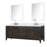Lexora LVL84DK111 Laurel 84 inch W Brown Oak Double Sink Vanity Cabinet, Carrara Marble Top, Faucet Set, and 36 in Mirrors