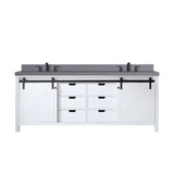 Lexora Marsyas 84 inch W White Double Sink Vanity Cabinet, Grey Quartz Countertop and Faucet Set
