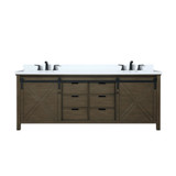 Lexora Marsyas 84 inch W Rustic Brown Double Sink Vanity Cabinet, Cultured Marble Countertop and Faucet Set