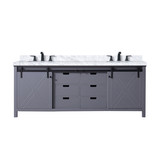 Lexora LVM84DB101 Marsyas 84 inch W Dark Grey Double Sink Vanity Cabinet, Carrara Marble Countertop and Faucet Set