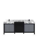 Lexora Zilara 84 inch W Black and Grey Double Sink Vanity Cabinet, Castle Grey Marble Top and Matte Black Faucet Set