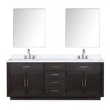 Lexora LVA84DJ111 Abbey 84 inch W Black Oak Double Sink Vanity Cabinet, Carrara Marble Top, Faucet Set, and 36 in Mirrors