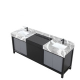 Lexora Zilara 84 inch W Black and Grey Double Sink Vanity Cabinet, Castle Grey Marble Top and Gun Metal Faucet Set