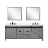 Lexora Marsyas 84 inch W Ash Grey Double Sink Vanity Cabinet, Cultured Marble Countertop, Faucet Set and 34 in Mirrors