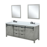 Lexora Marsyas 84 inch W Ash Grey Double Sink Vanity Cabinet, Cultured Marble Countertop, Faucet Set and 34 in Mirrors