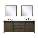 Lexora Marsyas 84 inch W Rustic Brown Double Sink Vanity Cabinet, Cultured Marble Countertop, Faucet Set and 34 in Mirrors