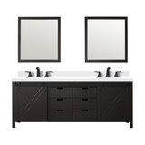 Lexora Marsyas 84 inch W Brown Double Sink Vanity Cabinet, Cultured Marble Countertop, Faucet Set and 34 in Mirrors
