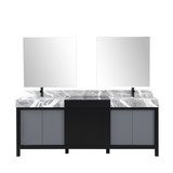 Lexora Zilara 84 inch W Black and Grey Double Sink Vanity Cabinet, Castle Grey Marble Top, Matte Black Faucet Set and 34 in Mirrors