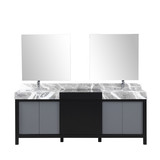 Lexora Zilara 84 inch W Black and Grey Double Sink Vanity Cabinet, Castle Grey Marble Top, Chrome Faucet Set and 34 in Mirrors