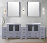 Lexora  LVV96D30B610 Volez 96 in W x 18.25 in D Dark Grey Double Bath Vanity with Side Cabinets, White Ceramic Top, and 28 in Mirrors