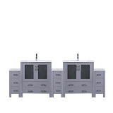 Lexora Volez 96 inch W Dark Grey Double Sink Vanity Cabinet with Side Cabinets, White Ceramic Top, and Faucet Set