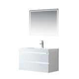 Vanity Art VA6036WL 36 Inch LED Lighted Wall Hung Single Sink Bathroom Vanity With Resin Top - White
